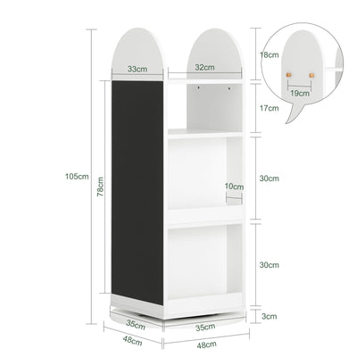 SoBuy KMB64-W Étagère Enfant, Étagère à Livres, Bibliothèque Rotative à 360, Étagère de Rangement avec Tableau Noir