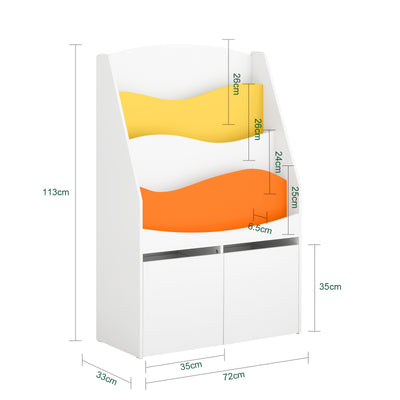 SoBuy KMB65-W Bibliothèque Enfant Étagère à Livres Étagère à Jouets Porte-revues à 4 Niveaux avec 2 Boîtes de Rangement