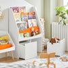 SoBuy Bibliotecă pentru copii cu 2 lăzi de jucărie detașabile cu roți raft de depozitare albă 72x33x113cm KMB65-W