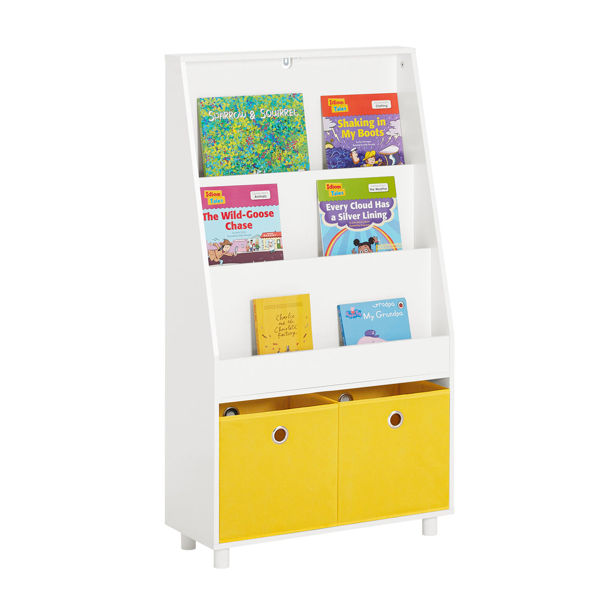 SoBuy KMB69-W Bibliothèque pour Enfant, Étagère à Livres, Étagère à Jouets à 3 Niveaux avec 2 Boîtes de Rangement