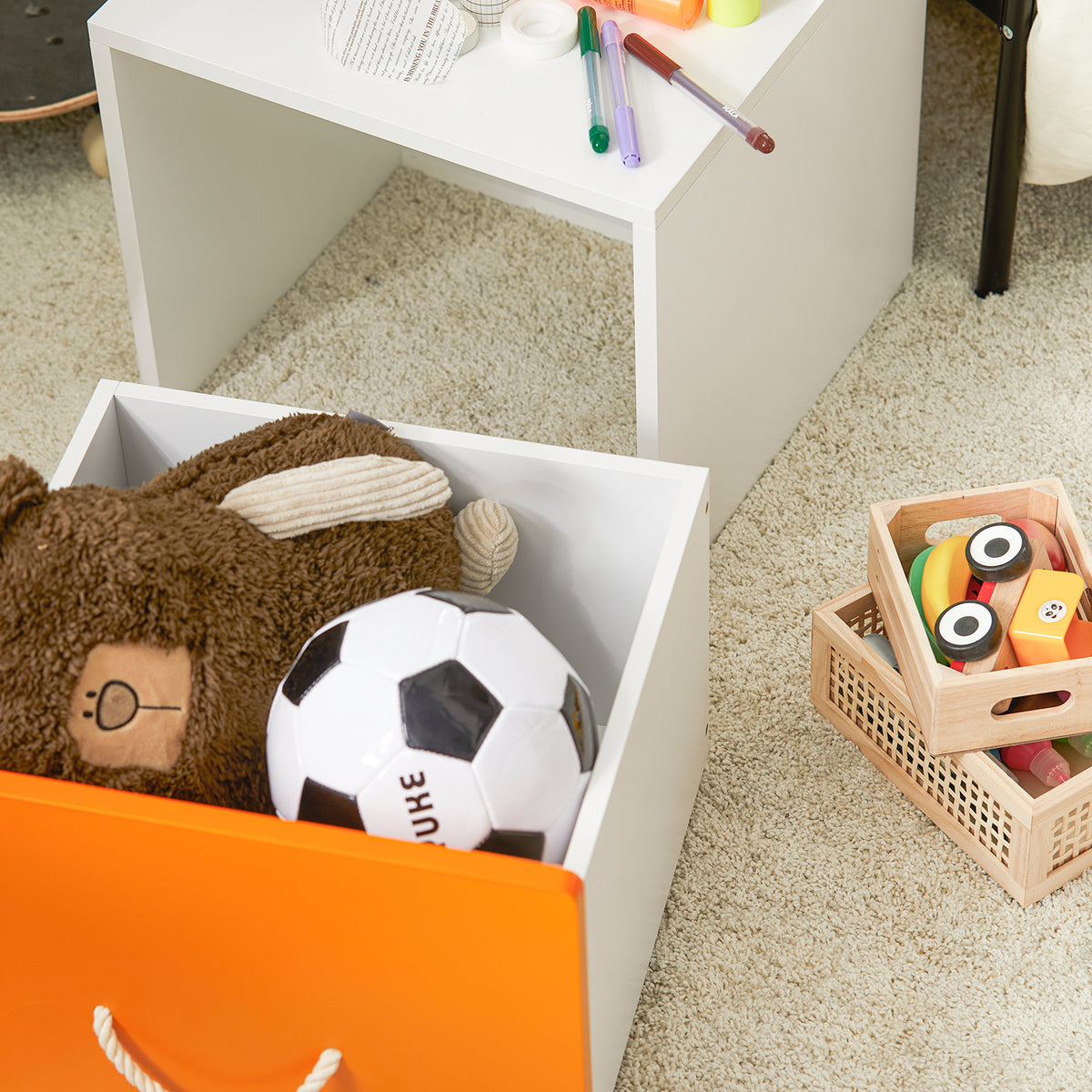 SoBuy KMB74-W Boîte de Rangement pour Enfant, Coffre à Jouets, Bac de Rangement avec 1 Tiroir