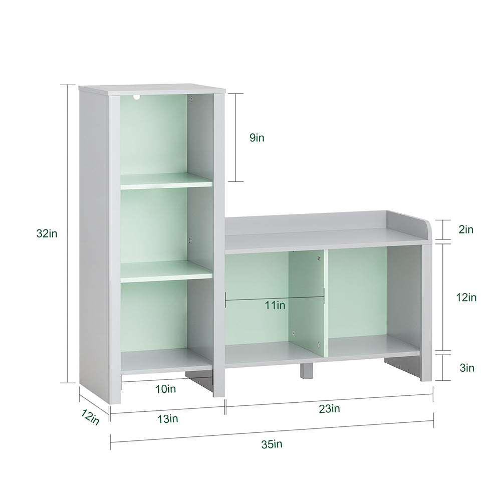 SoBuy KMB89-HG Bibliothèque pour Enfant, Banc Étagère de Rangement pour Jouets et Livres, Étagère à Livres pour Garçon Fille, 5 Compartiments