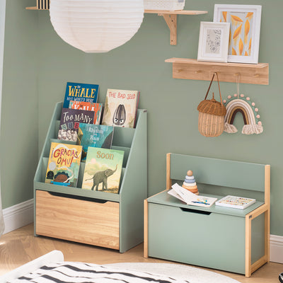 SoBuy KMB94-GR Banc Coffre à Jouet pour Enfants, Coffre de Rangement 2 en 1, Banc de Rangement avec Dossier pour Enfant