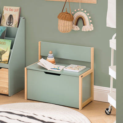 SoBuy KMB94-GR Banc Coffre à Jouet pour Enfants, Coffre de Rangement 2 en 1, Banc de Rangement avec Dossier pour Enfant