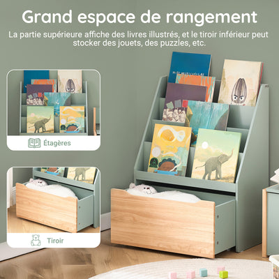 Boîte de rangement en bas pour organiser les jouets, optimisant l'espace.