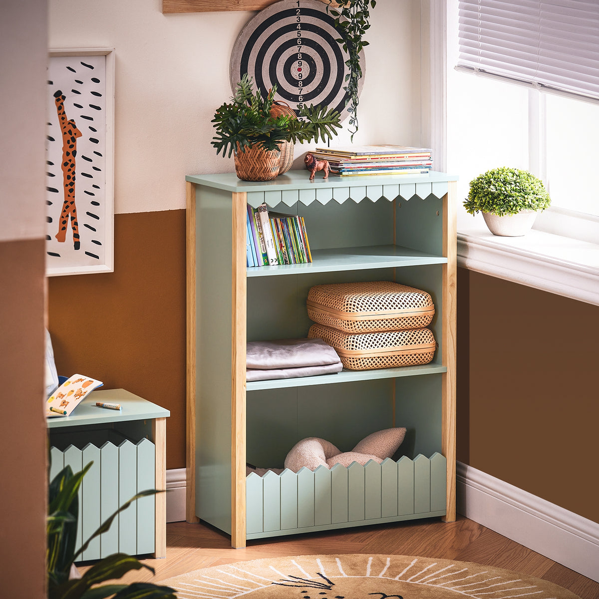 SoBuy KMB97-GR Bibliothèque Enfant Étagère de Rangement Jouets pour Enfants Étagère à Livres, 3 Compartiments Ouverts