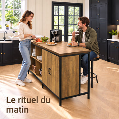 SoBuy KNL01-F Insulă Centrală de Bucătărie Industrială 170 cm – Blat XXL, Bufet Bar Vintage