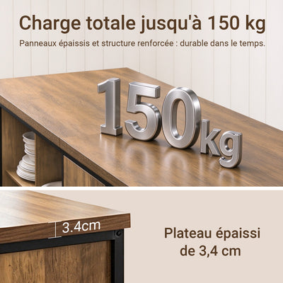 SoBuy KNL01-F Insulă Centrală de Bucătărie Industrială 170 cm – Blat XXL, Bufet Bar Vintage