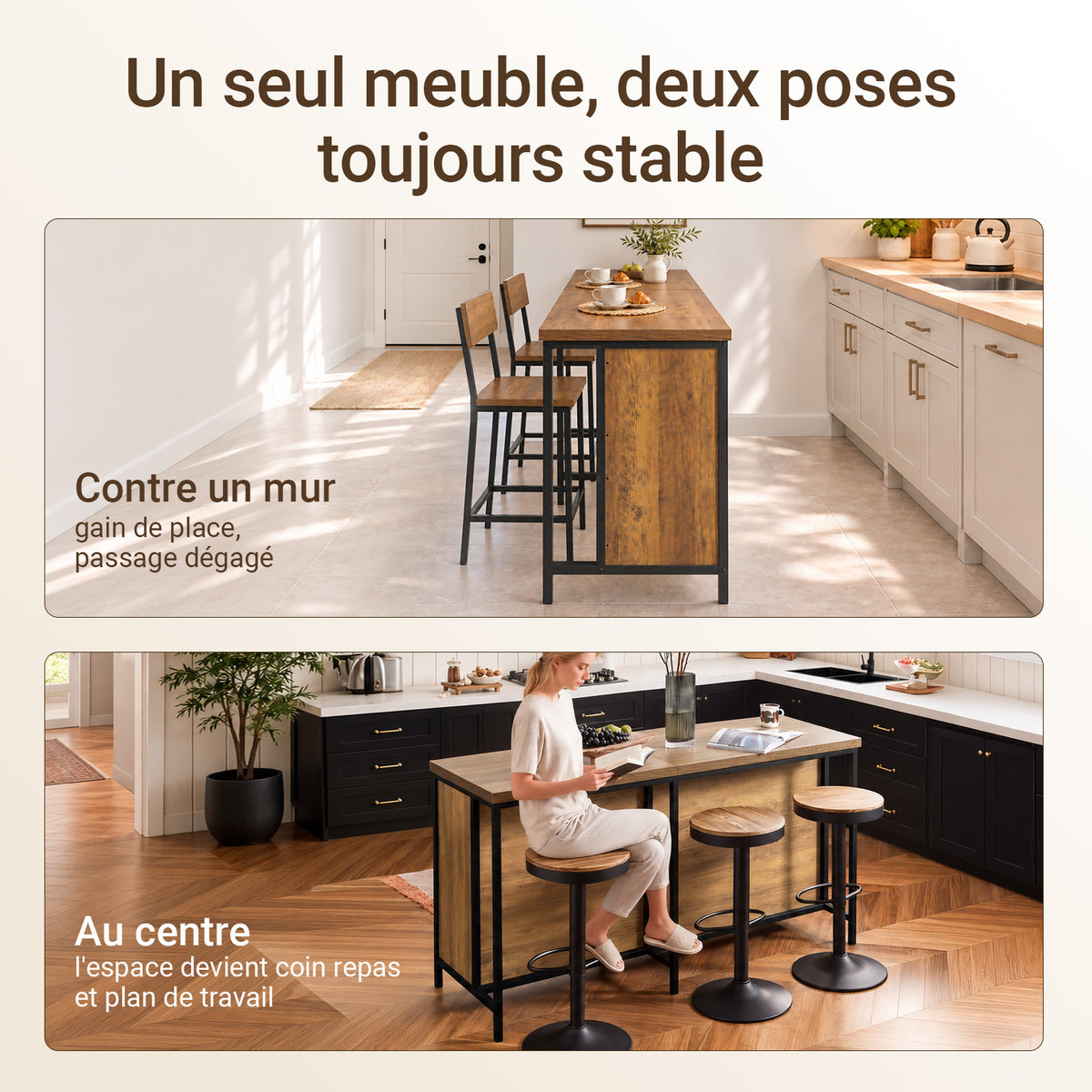 SoBuy KNL01-F Insulă Centrală de Bucătărie Industrială 170 cm – Blat XXL, Bufet Bar Vintage