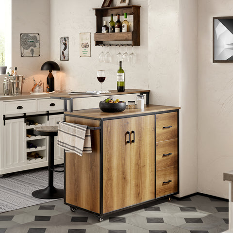 SoBuy Cărucior de bucătărie, credință, peninsula de bucătărie cu roți în stil vintage maro, KNL02-PF
