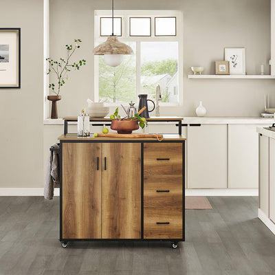 SoBuy KNL02-PF Îlot Central de Cuisine avec 2 Portes, 3 Tiroirs, 1 Porte et 1 Étagère, pour Cuisine et Salle à Manger, Rangement Optimisé – L113×P69×H106 cm