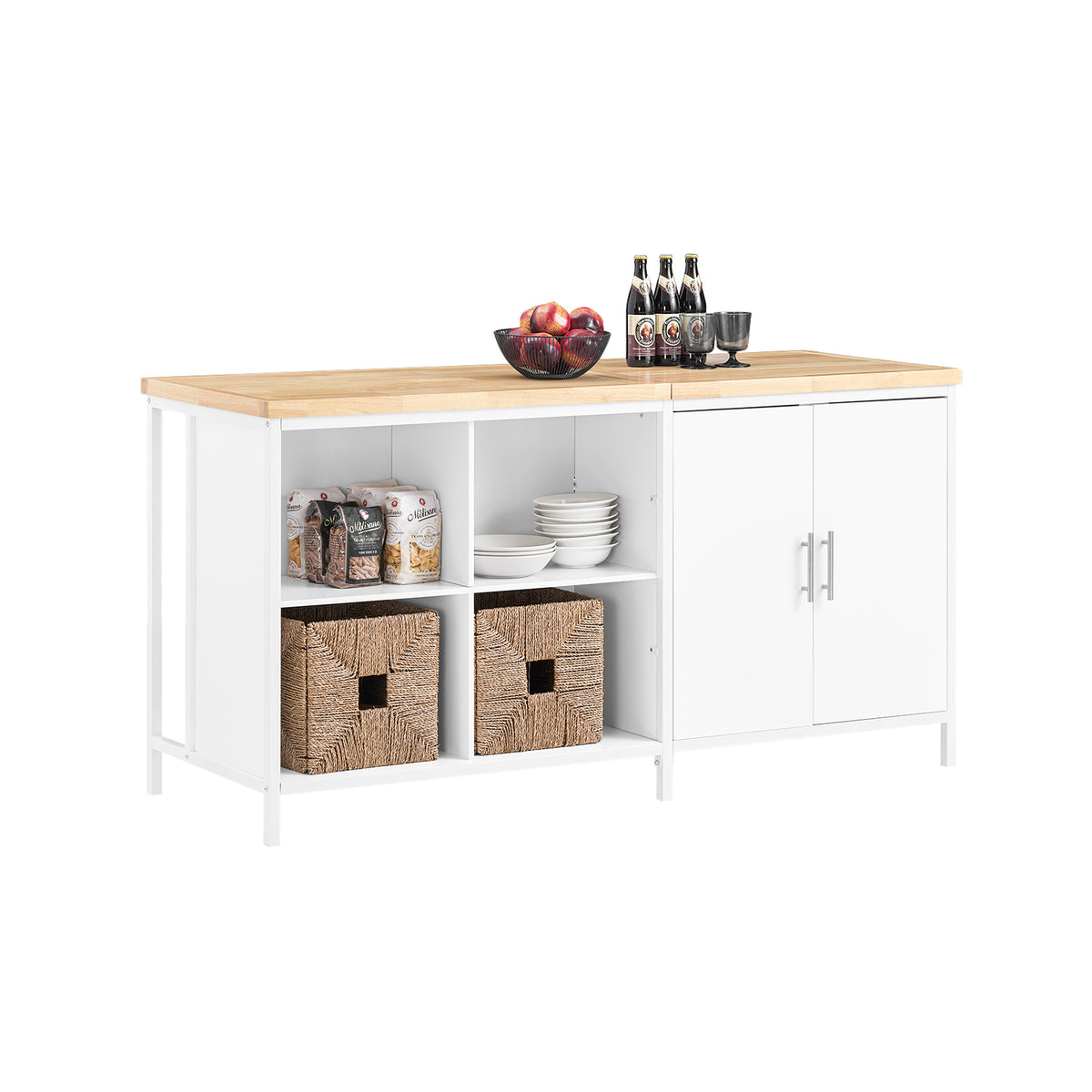 SoBuy KNL09-WN Ìlot Central de Cuisine 3-en-1 – Buffet, Table Bar et Plan de Travail, 170×60×89 cm, Blanc & Bois