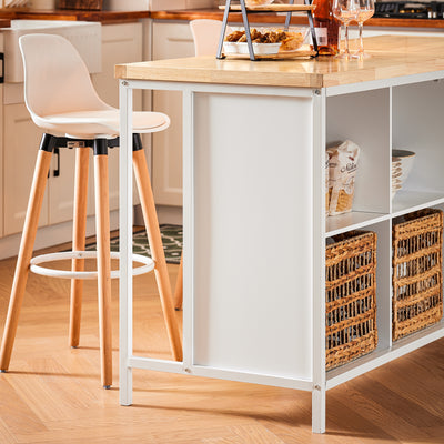 SoBuy KNL09-WN Dulap tip insulă centrală de bucătărie 3-în-1, bufet pentru sufragerie cu 4 compartimente deschise și dulap, mobilă de bucătărie 170x60x89 cm Alb