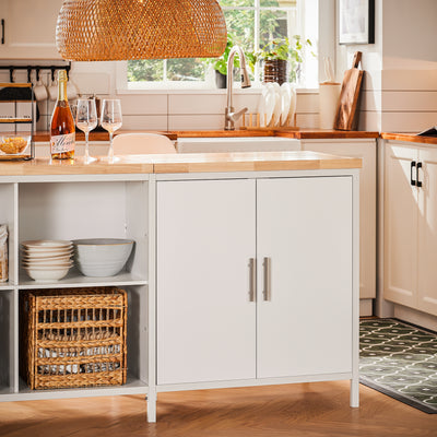 SoBuy KNL09-WN Dulap tip insulă centrală de bucătărie 3-în-1, bufet pentru sufragerie cu 4 compartimente deschise și dulap, mobilă de bucătărie 170x60x89 cm Alb
