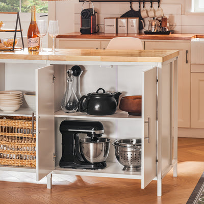 SoBuy KNL09-WN Dulap tip insulă centrală de bucătărie 3-în-1, bufet pentru sufragerie cu 4 compartimente deschise și dulap, mobilă de bucătărie 170x60x89 cm Alb