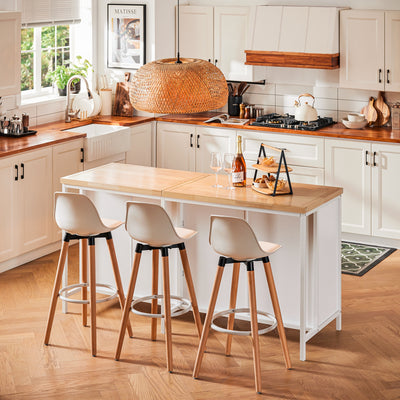 SoBuy KNL09-WN Dulap tip insulă centrală de bucătărie 3-în-1, bufet pentru sufragerie cu 4 compartimente deschise și dulap, mobilă de bucătărie 170x60x89 cm Alb
