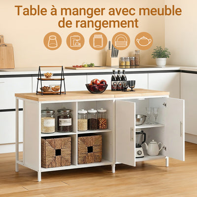 SoBuy KNL09-WN Dulap tip insulă centrală de bucătărie 3-în-1, bufet pentru sufragerie cu 4 compartimente deschise și dulap, mobilă de bucătărie 170x60x89 cm Alb