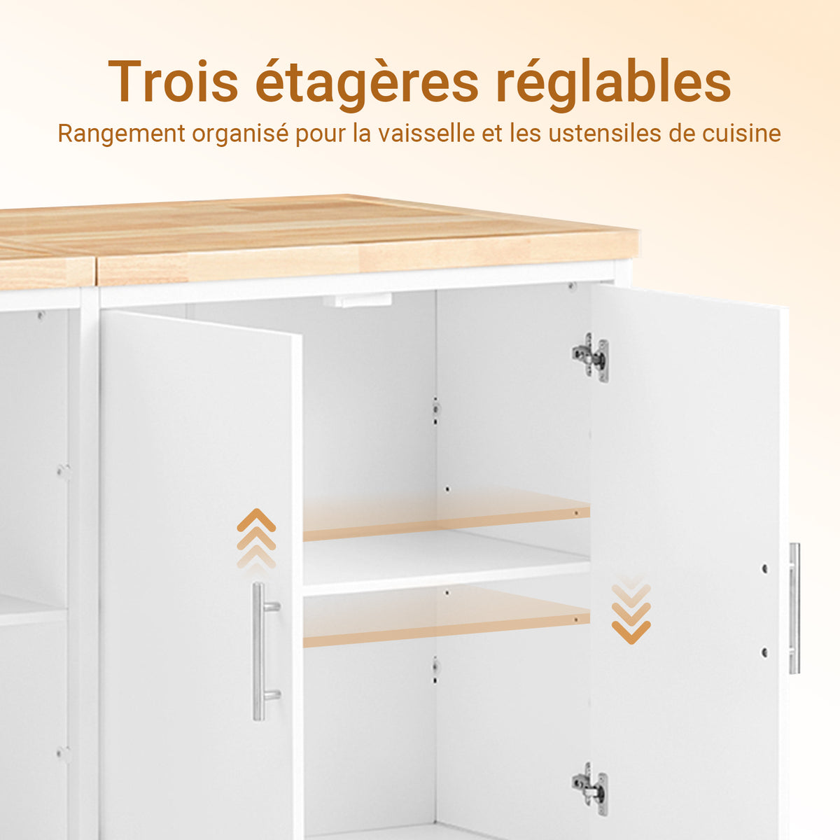 SoBuy KNL09-WN Dulap tip insulă centrală de bucătărie 3-în-1, bufet pentru sufragerie cu 4 compartimente deschise și dulap, mobilă de bucătărie 170x60x89 cm Alb
