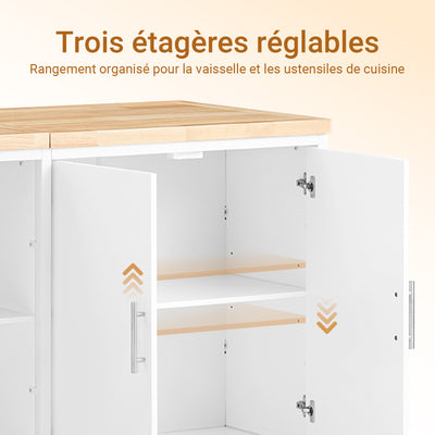SoBuy KNL09-WN Dulap tip insulă centrală de bucătărie 3-în-1, bufet pentru sufragerie cu 4 compartimente deschise și dulap, mobilă de bucătărie 170x60x89 cm Alb
