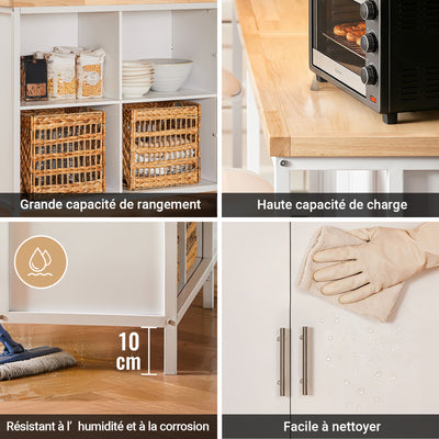 SoBuy KNL09-WN Dulap tip insulă centrală de bucătărie 3-în-1, bufet pentru sufragerie cu 4 compartimente deschise și dulap, mobilă de bucătărie 170x60x89 cm Alb