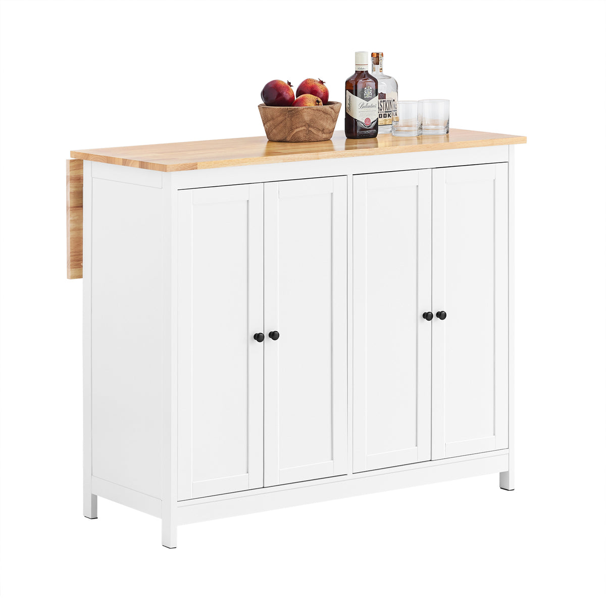 SoBuy KNL10-WN îlot Central de Cuisine Buffet de Rangement Mange-Debout  avec Plans de Travail Rabattable 2 armoires 4 Portes