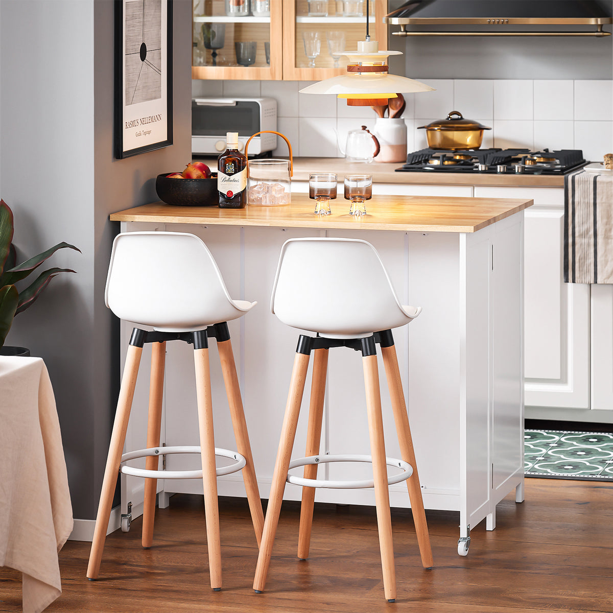 SoBuy KNL10-WN îlot Central de Cuisine Buffet de Rangement Mange-Debout  avec Plans de Travail Rabattable 2 armoires 4 Portes
