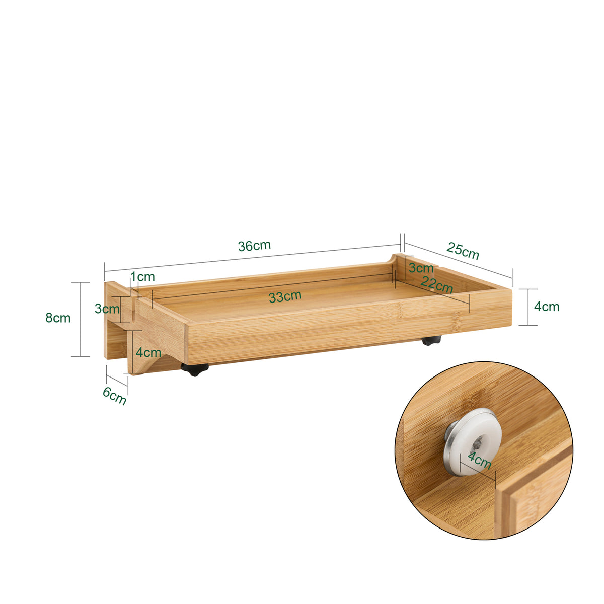 SoBuy NKD01-N Noptieră detașabilă cu crestături pentru cabluri - Tavă din bambus pentru cărți, smartphone-uri și ochelari - Potrivită pentru rame de pat de 1-3cm 36x25x9cm