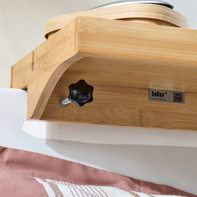 SoBuy NKD01-N Noptieră detașabilă cu crestături pentru cabluri - Tavă din bambus pentru cărți, smartphone-uri și ochelari - Potrivită pentru rame de pat de 1-3cm 36x25x9cm