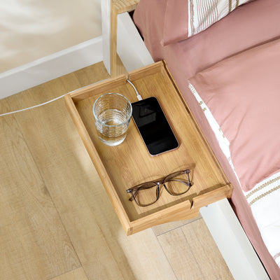 SoBuy NKD01-N Noptieră detașabilă cu crestături pentru cabluri - Tavă din bambus pentru cărți, smartphone-uri și ochelari - Potrivită pentru rame de pat de 1-3cm 36x25x9cm