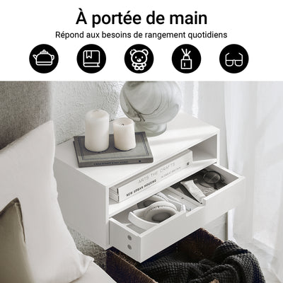 SoBuy NKD03-W Table de Chevet Murale, Table de Nuit Flottante avec Tiroir et Plateau, Étagère Murale pour Chambre à Coucher, L 45 x P 25 x H 22 cm, Blanc
