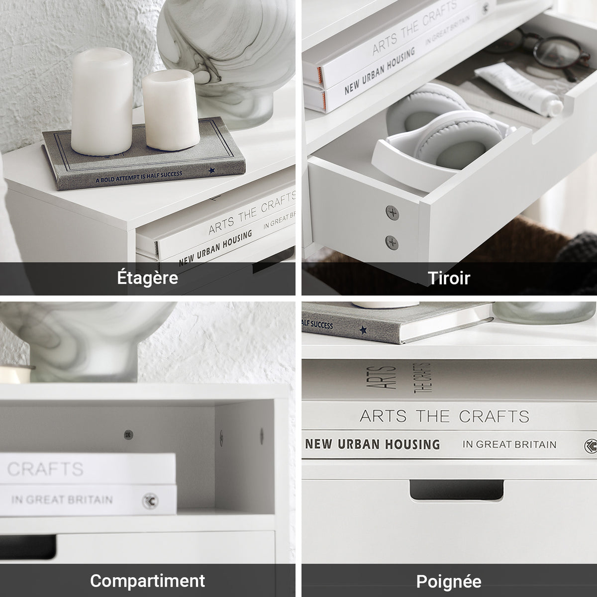 SoBuy NKD03-W Table de Chevet Murale, Table de Nuit Flottante avec Tiroir et Plateau, Étagère Murale pour Chambre à Coucher, L 45 x P 25 x H 22 cm, Blanc