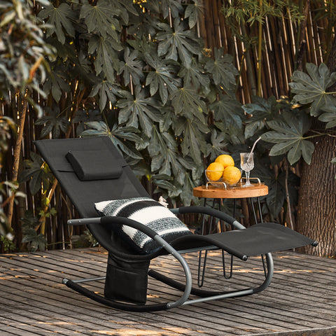 SoBuy 2 x Grădină pentru scaune de punte fotoliu cu tetiera și buzunar negru OGS28-SCHX2
