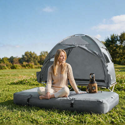 SoBuy Cort de camping pentru exterior Cort dublu cu cârlig pentru lampă și buzunare de depozitare pentru încălțăminte Cort 3-în-1