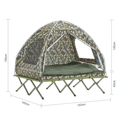 SoBuy OGS32-L-TN Tente de Camping Surélevée 4 en 1 pour 2 Personnes, avec Lit, Toit, Sac de Couchage et Matelas, Pliable, Design Fonctionnel – L325×P145×H188 cm