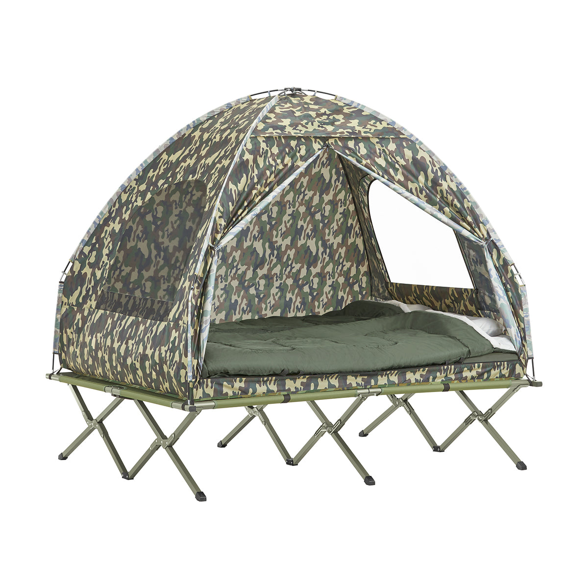 SoBuy OGS32-L-TN Tente de Camping 4 en 1 Pliable Lit Surélevé, Toit, Sac de Couchage, Matelas Gonflable -2 Personnes - Idéal 