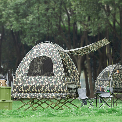 SoBuy OGS61-L-TN Cort Supraelevat, Pat de Camping Pliabil 3 în 1 cu Acoperiș Anti-UV + Saltea Gonflabilă Integrată + Geantă de Transport, 2 Persoane