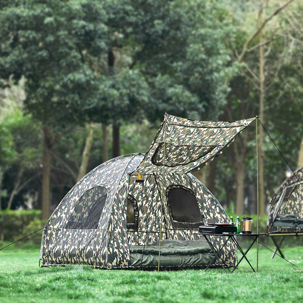 SoBuy OGS61-L-TN Cort Supraelevat, Pat de Camping Pliabil 3 în 1 cu Acoperiș Anti-UV + Saltea Gonflabilă Integrată + Geantă de Transport, 2 Persoane