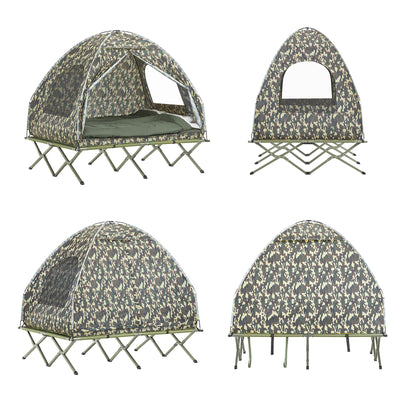 SoBuy OGS32-L-TN Tente de Camping Surélevée 4 en 1 pour 2 Personnes, avec Lit, Toit, Sac de Couchage et Matelas, Pliable, Design Fonctionnel – L325×P145×H188 cm