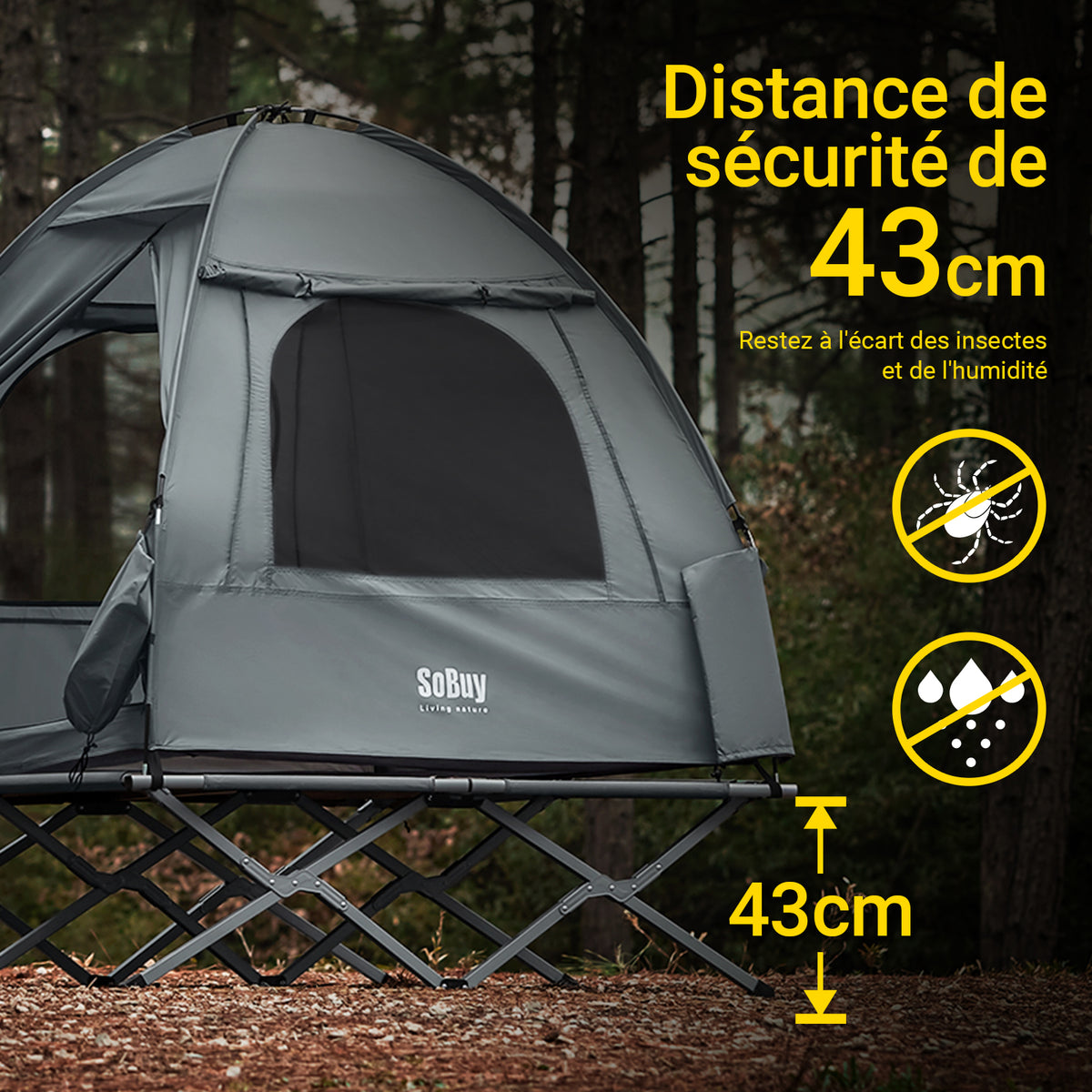 SoBuy OGS32-II-L-HG Cort de Camping în aer liber Cort dublu cu cârlig pentru lampă și genți de depozitare pentru pantofi Corturi 3-în-1 pentru 2 persoane, 193x188x145 cm