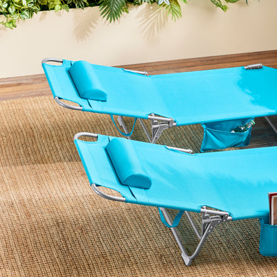 SoBuy OGS35-Bx2 Lot de 2 Transats de Jardin Pliable avec Oreiller et Poche Latérale, Chaise Longue Relax, Design Fonctionnel – L155×P56×H81 cm, Bleu Ciel