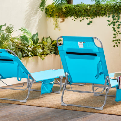 SoBuy OGS35-Bx2 Lot de 2 Transats de Jardin Pliable avec Oreiller et Poche Latérale, Chaise Longue Relax, Design Fonctionnel – L155×P56×H81 cm, Bleu Ciel