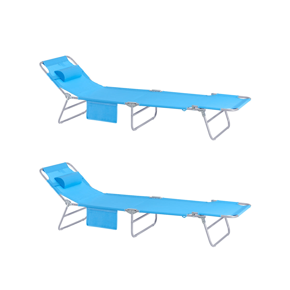 SoBuy OGS35-Bx2 Lot de 2 Transat Jardin Extérieur Pliable Bain de Soleil avec Oreiller Chaise Longue Relax avec Poche Latéral