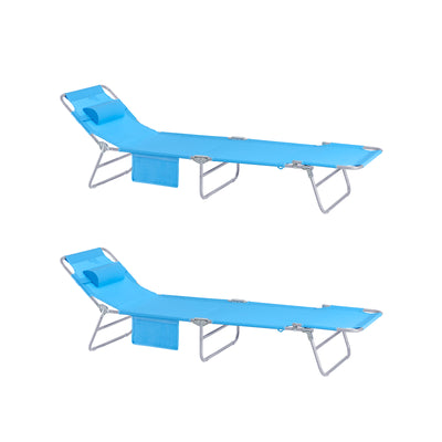 SoBuy OGS35-Bx2 Lot de 2 Transat Jardin Extérieur Pliable Bain de Soleil avec Oreiller Chaise Longue Relax avec Poche Latéral