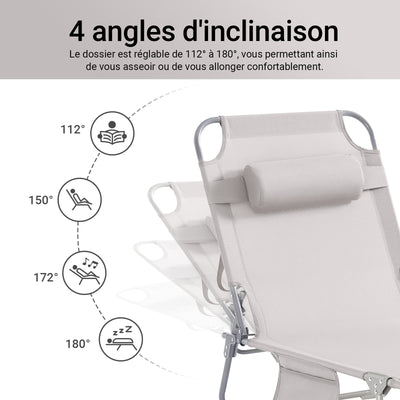 SoBuy OGS35-MIx2 Set de 2 Șezlonguri de Grădină Pliabile, cu Pernă, Șezlong Relaxant cu Buzunar Lateral, Mobilier de Grădină pentru Terasă, Plajă, Piscină, Bej 155x56x81 cm