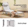 SoBuy OGS35-MIx2Lot de 2 Transat Jardin Extérieur Pliable Bain de Soleil avec Oreiller Chaise Longue Relax avec Poche Latérale Mobilier de Jardin pour Terrasse Plage Piscine Beige 155x56x81 cm