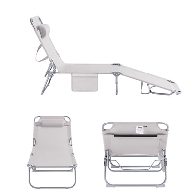 SoBuy OGS35-MIx2 Set de 2 Șezlonguri de Grădină Pliabile, cu Pernă, Șezlong Relaxant cu Buzunar Lateral, Mobilier de Grădină pentru Terasă, Plajă, Piscină, Bej 155x56x81 cm