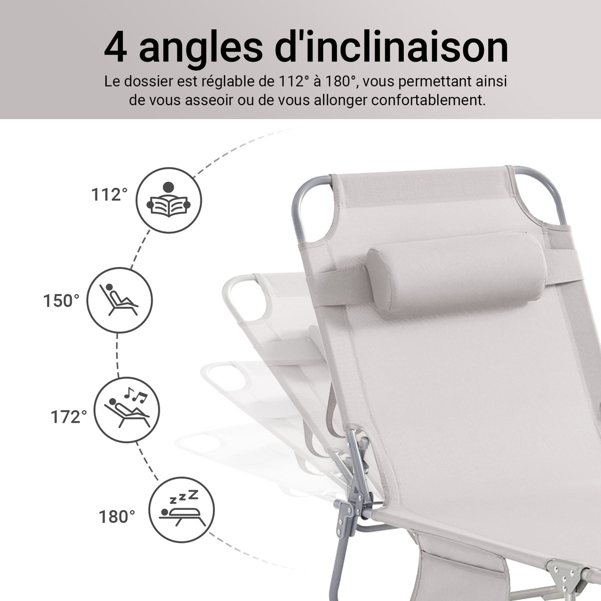 SoBuy OGS35-MI Șezlong de grădină pliabil pentru exterior, cu pernă, șezlong relaxant cu buzunar lateral, mobilier de grădină confortabil pentru terasă, plajă, piscină, bej 155x56x81cm