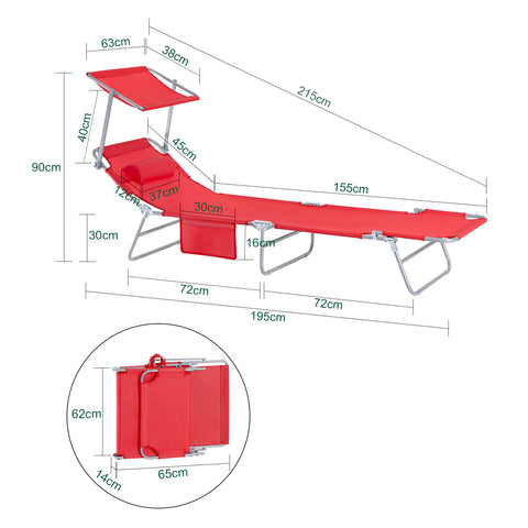 SoBuy Perna pliabilă pentru pernă de lei și acoperișul reglabil 4 colțuri de reclinare cu organizator roșu, OGS48-R