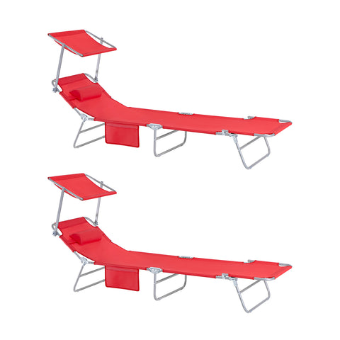 SoBuy 2 x pernă pliabilă a patului soarelui și copertină reglabilă 4 colțuri de reclinare cu organizator roșu, OGS48-RX2