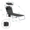 SoBuy OGS48-SCH Șezlong de grădină pliabil cu pernă, șezlong de relaxare cu parasolar și buzunar lateral, mobilier de grădină pentru terasă, plajă, piscină, negru 155x56x81cm